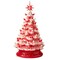 Casafield Hand Painted Ceramic Christmas Tree, Red and White Peppermint 15-Inch Pre-Lit Tree with 128 Red and Clear Lights, 2 Star Toppers